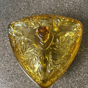 Vintage Amber Glass Trinket Box/Candy Dish